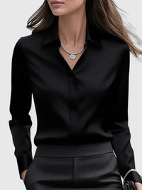 Vivienne | Damen Langarm Hemdbluse mit Kragen - Schwarz