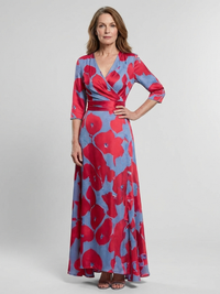 Danielle | Dreiviertelarm V-Ausschnitt Blumen Maxi Kleid - Blumen