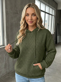 Clara | Waffelstrick Kapuzenpullover - Olivgrün
