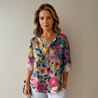 Adina | Damen Blumenmuster Bluse Knotenverschluss – Knotenbluse Floral Sommer 2026 - Blau - Rosa - Rot