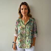 Adina | Damen Blumenmuster Bluse Knotenverschluss – Knotenbluse Floral Sommer 2026 - Grün