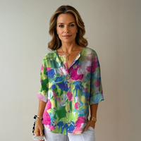 Adina | Damen Blumenmuster Bluse Knotenverschluss – Knotenbluse Floral Sommer 2026 - Grün - Rosa