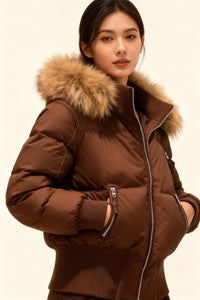 Wiebke | Gesteppte Winterjacke mit Kapuze - Braun