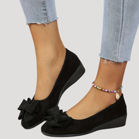 Wiktoria | Damen Keilabsatz Ballerinas mit Schleife - Schwarz