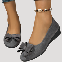 Wiktoria | Damen Keilabsatz Ballerinas mit Schleife - Grau
