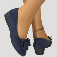 Wiktoria | Damen Keilabsatz Ballerinas mit Schleife - Blau