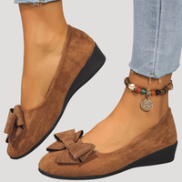 Wiktoria | Damen Keilabsatz Ballerinas mit Schleife - Braun