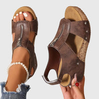 Wilhelmina | Damen Orthopädische Sandalen mit Reißverschluss - Braun