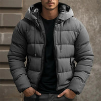 Herren Kapuzen-Winterjacke mit Taschen und Kordelzug - Grau