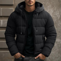 Herren Kapuzen-Winterjacke mit Taschen und Kordelzug - Schwarz