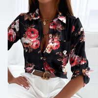 Elle | Schicke Bluse mit Kragen - Schwarze rosa Blumen