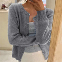 Sofia | Damen Klassiker Aufgesetzte Taschen Strickjacke - Grau