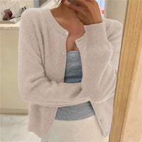 Sofia | Damen Klassiker Aufgesetzte Taschen Strickjacke - Beige