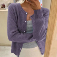 Sofia | Damen Klassiker Aufgesetzte Taschen Strickjacke - Lila