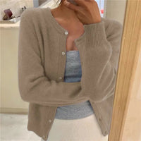 Sofia | Damen Klassiker Aufgesetzte Taschen Strickjacke - Khaki