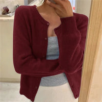 Sofia | Damen Klassiker Aufgesetzte Taschen Strickjacke - Burgund