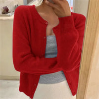 Sofia | Damen Klassiker Aufgesetzte Taschen Strickjacke - Rot