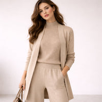 Emma | Damen Drei-Teile Lounge Set mit Cardigan - Beige