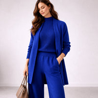 Emma | Damen Drei-Teile Lounge Set mit Cardigan - Blau
