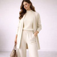 Emma | Damen Drei-Teile Lounge Set mit Cardigan - Weiß