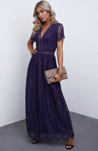 Maxikleid ohne Ärmel mit Spitzen-Details für Damen | Ideal für formelle Anlässe - Lila