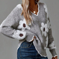 Camila | Damen V-Ausschnitt Langarmpullover - Grau