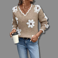 Camila | Damen V-Ausschnitt Langarmpullover - Khaki