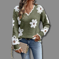 Camila | Damen V-Ausschnitt Langarmpullover - Grün