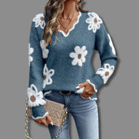 Camila | Damen V-Ausschnitt Langarmpullover - Ozeanblau