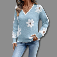 Camila | Damen V-Ausschnitt Langarmpullover - Hellblau