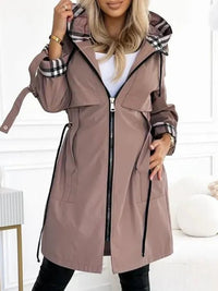 Nadine | Damen Lässig Kapuzen Trenchcoat - Braun