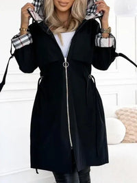 Nadine | Damen Lässig Kapuzen Trenchcoat - Schwarz