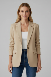 Xenia | Damen Roter Blazer mit Kerbe Revers - Beige