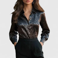 Xiomara | Damen Leopardenmuster Langarm Bluse - Schwarz