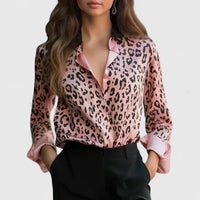 Xiomara | Damen Leopardenmuster Langarm Bluse - Rosa