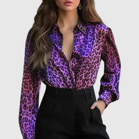Xiomara | Damen Leopardenmuster Langarm Bluse - Lila