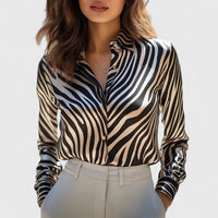 Xiomara | Damen Leopardenmuster Langarm Bluse - Schwarz Weiß