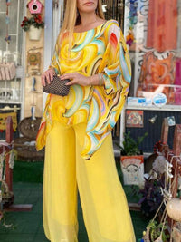 Tamsin | Damen Zweiteiler Set Oversize Bluse Palazzo Hose - Gelb