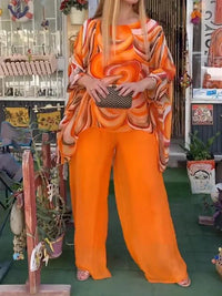 Tamsin | Damen Zweiteiler Set Oversize Bluse Palazzo Hose - Orange