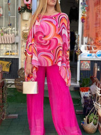 Tamsin | Damen Zweiteiler Set Oversize Bluse Palazzo Hose - Rosa