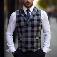 James | Herren Karo-Weste mit Knöpfen und Taschen - Grau