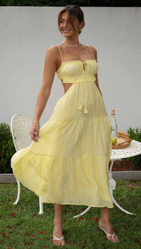 Zola | Damen Sommerkleid Elegant Leicht Fließend - Gelb
