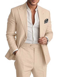 Zweiteiliger Leinenanzug für Herren - Beige/Weiß